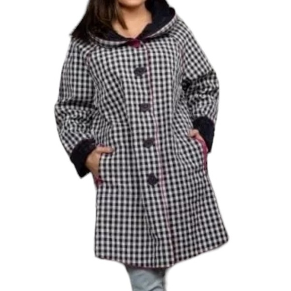 UBU "Pack Your Personality" Reversible Jacket Trench Black White Check Sz S Pack - Picture 1 of 9